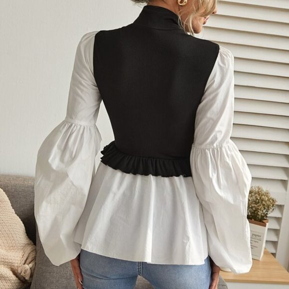 CHIC DOLLZ Mock Neck Lantern Sleeve Two To… - Picture 2 of 5